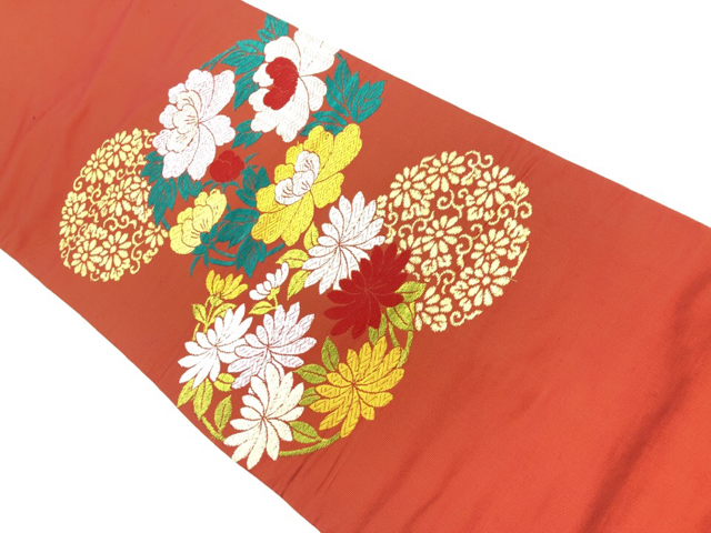 JAPANESE KIMONO / ANTIQUE NAGOYA OBI / WOVEN FLOWER ROUNDEL